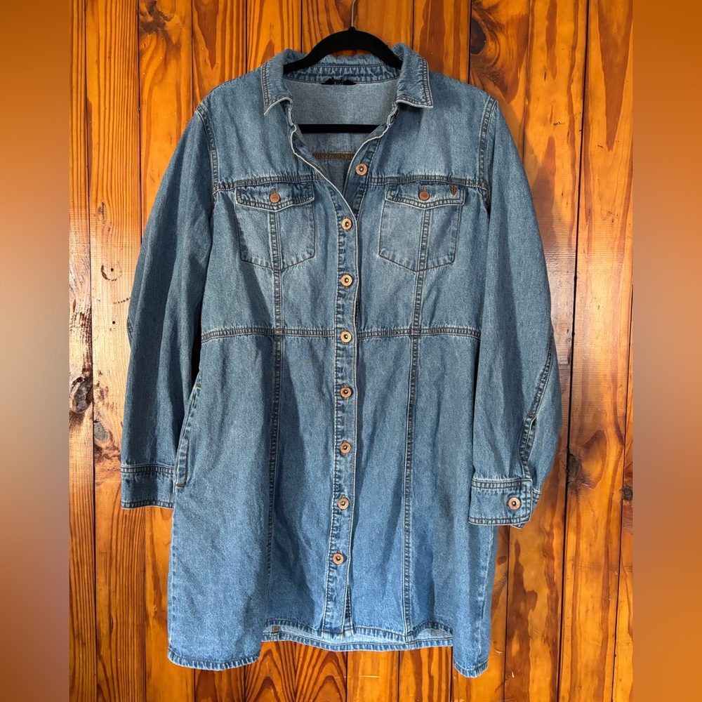 Frye Medium Blue Denim Shirt Dress Button Front Western Cowgirl size XL Concert